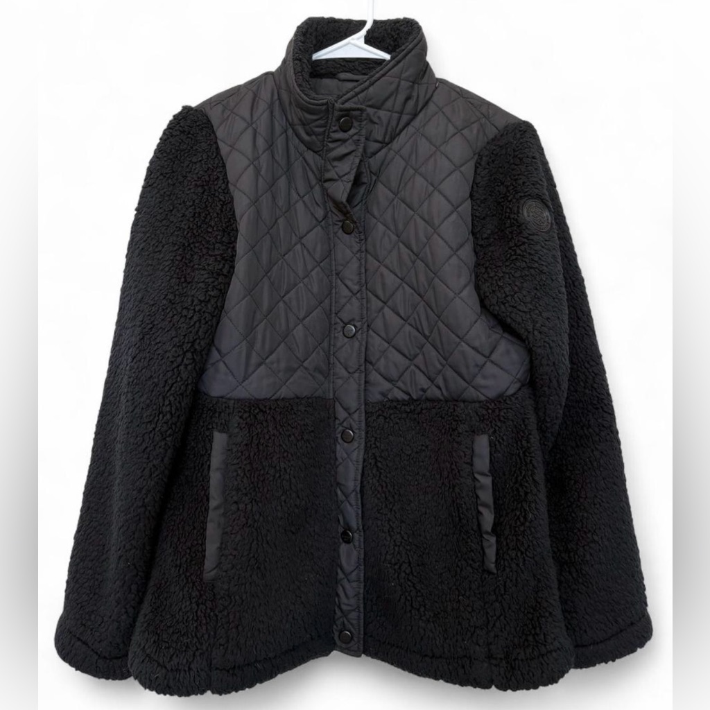 Women's Steve Madden Madden Girl Black Quilted Sherpa Snap Jacket Size Medium